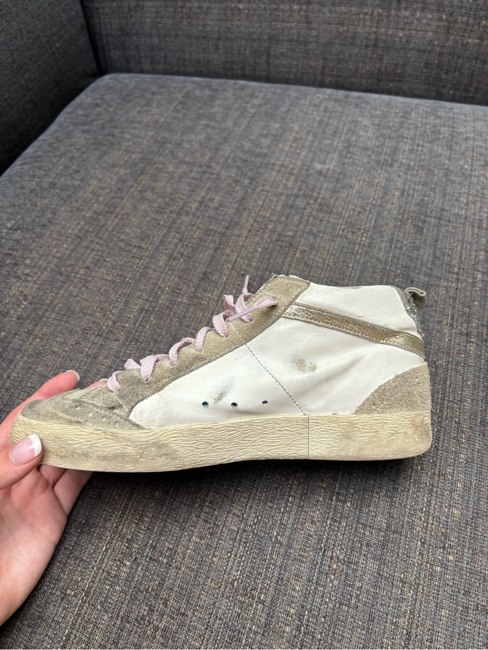 Golden Goose Mid Star Sneakers - White, Beige, Brown Leopard & Pink Laces - Picture 5 of 10